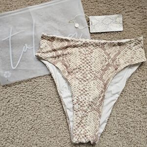 NWT Toluca high rise high cut cheeky bikini bottom tan white snake print medium